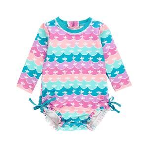 Rufflebutts Long Sleeve One Piece Rash Guard sz 6-12 months Mermaid Print